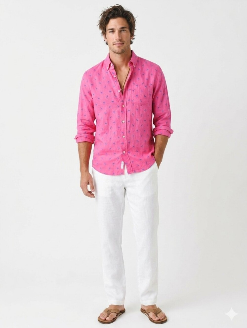 Next Signature 100% Linen Button-Up Shirt with Summer Print
